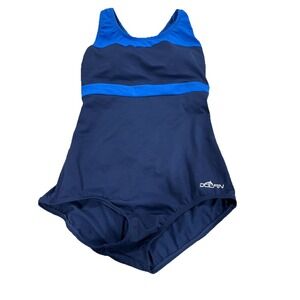 Dolphin  One Piece Swimsuit Size 8/34 Blue Soft Cups Aquashape Bathing Suit
